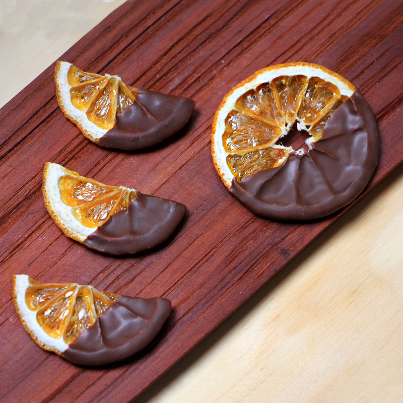 Naranjas deshidratadas bañadas en chocolate